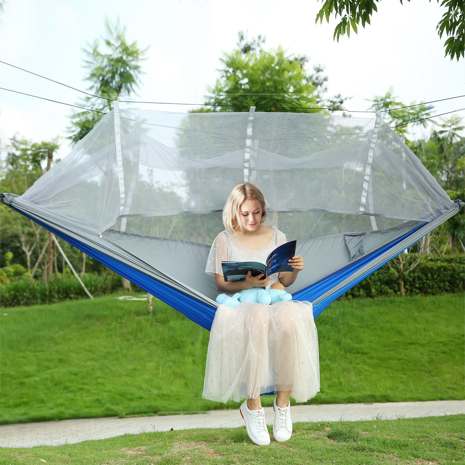 600lbs Two Person Hammock Mosquito Net Camping Hiking Portable Nylon