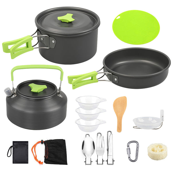 16 Piece Camping Cookware Set Stove Pot Pan Kettle Kit