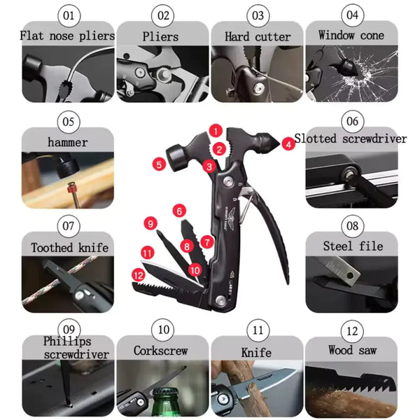 Multi-Tool Hammer Hatchet Knife Saw Mini Claw Safety Tool