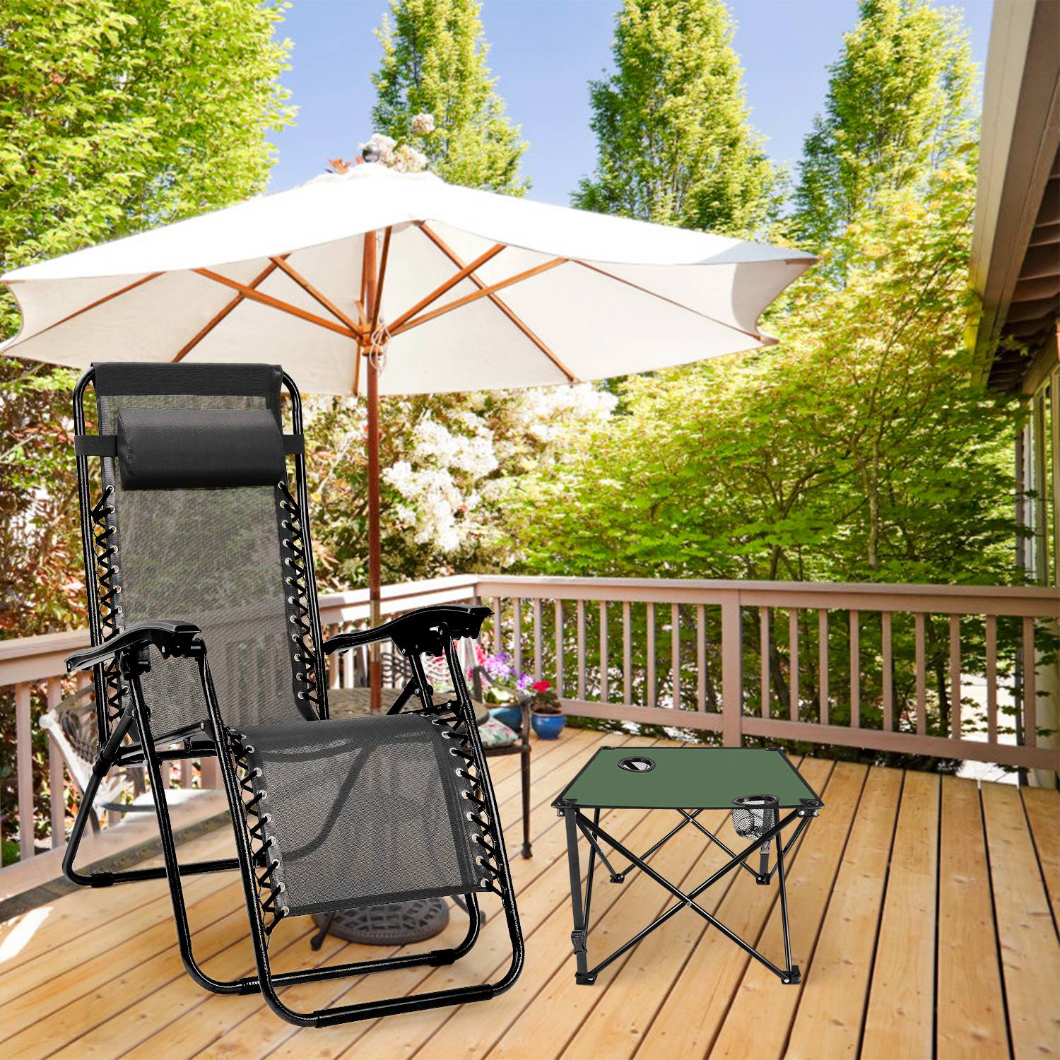 Portable Folding Camping Table with Cup Holders & Carry Bag