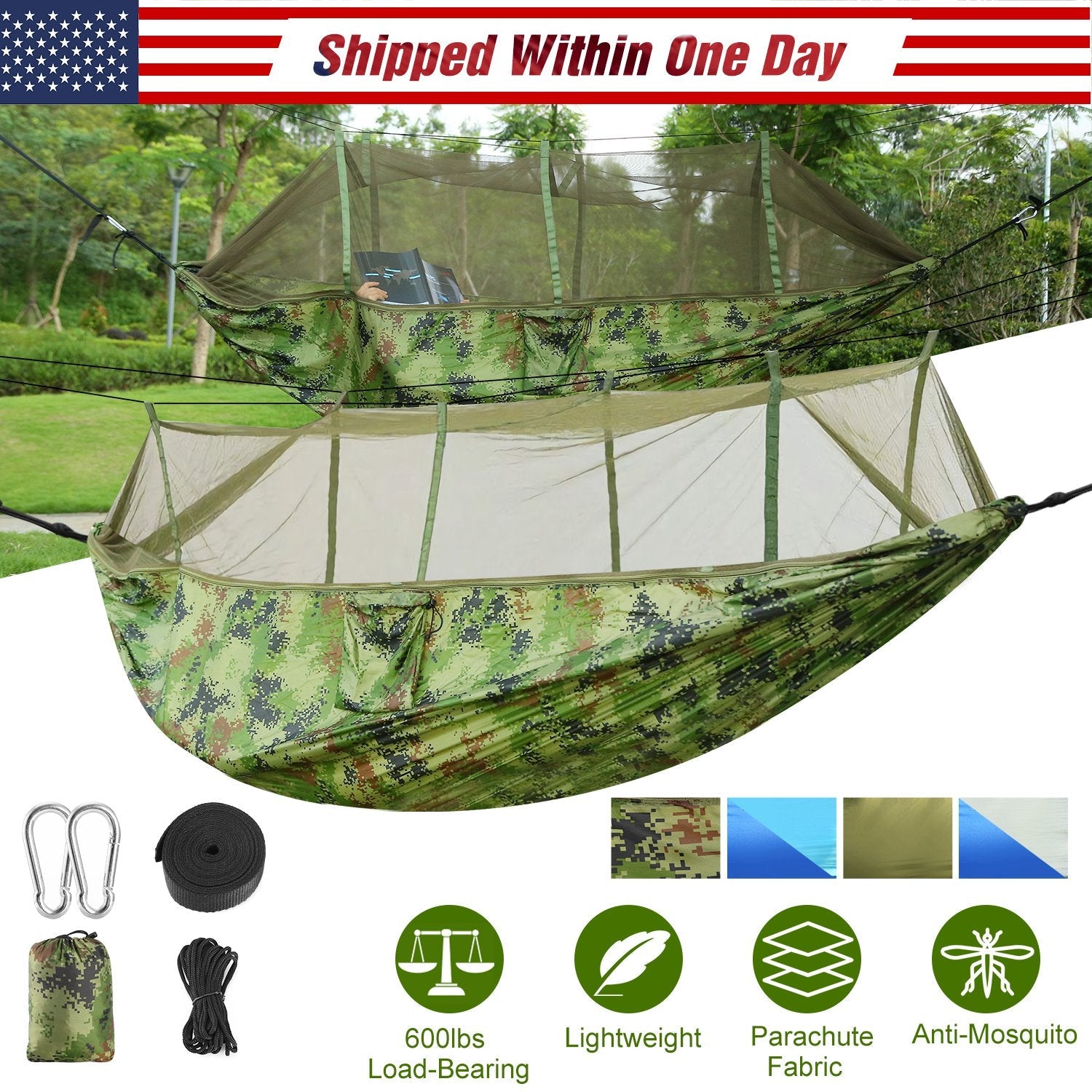 600lbs Two Person Hammock Mosquito Net Camping Hiking Portable Nylon