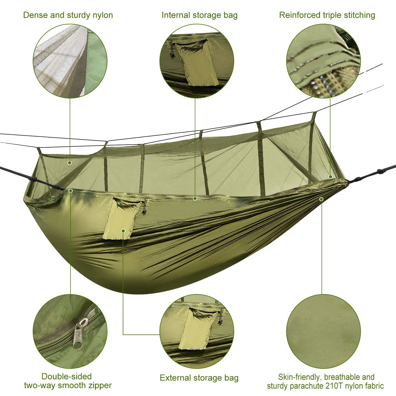 600lbs Two Person Hammock Mosquito Net Camping Hiking Portable Nylon