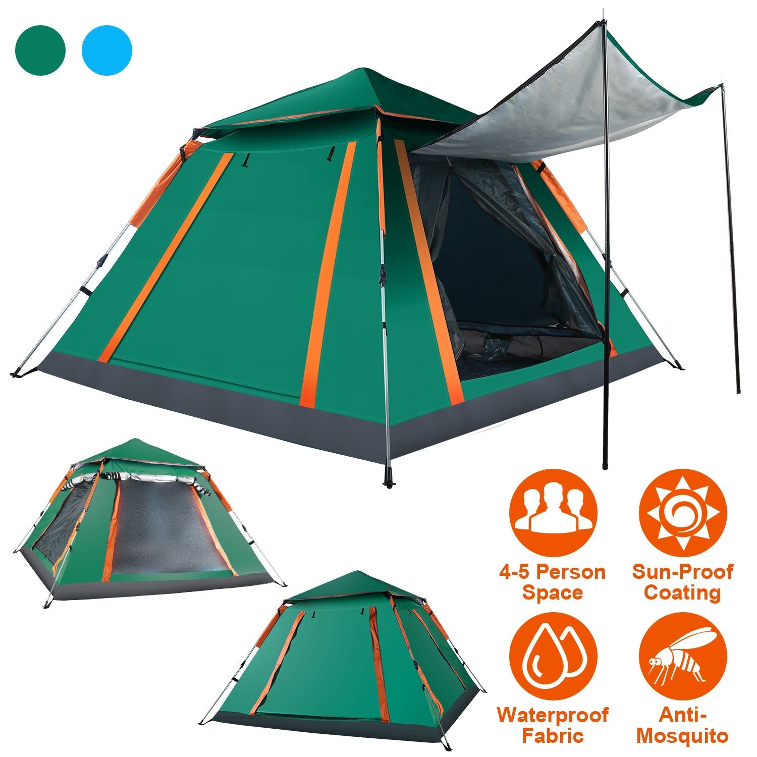 4-5 Person Waterproof Camping Tent Foldable Mosquito Net Hiking Bag