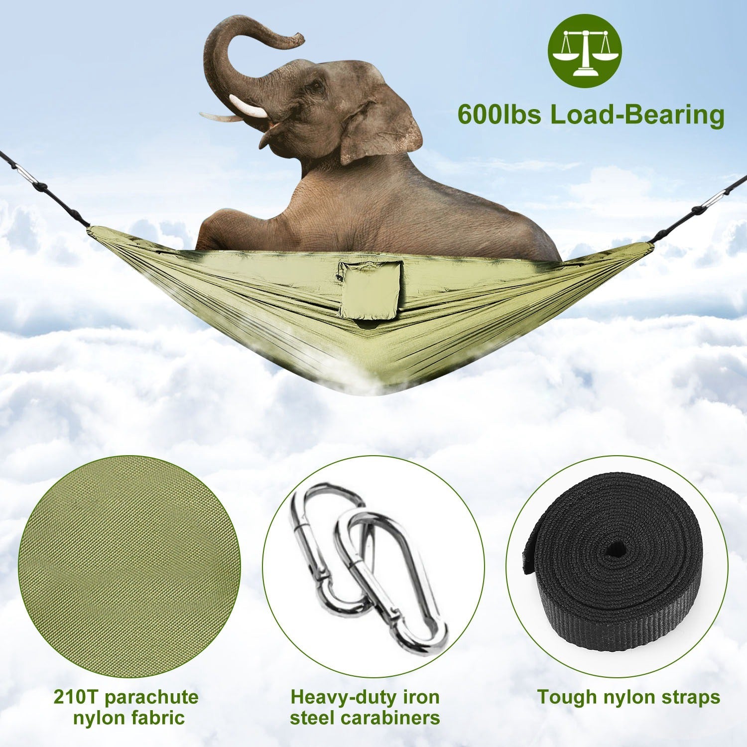 600lbs Two Person Hammock Mosquito Net Camping Hiking Portable Nylon