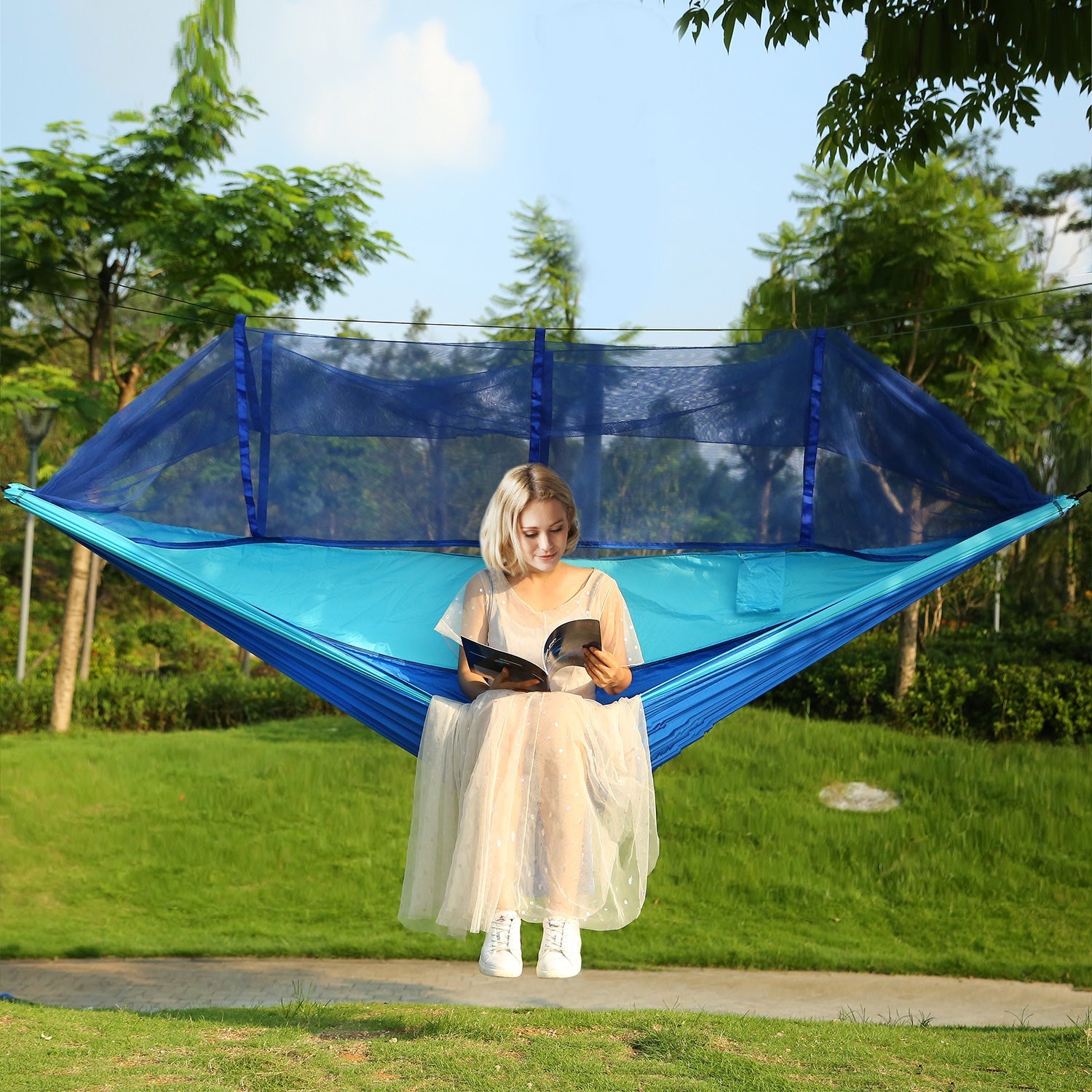 600lbs Two Person Hammock Mosquito Net Camping Hiking Portable Nylon