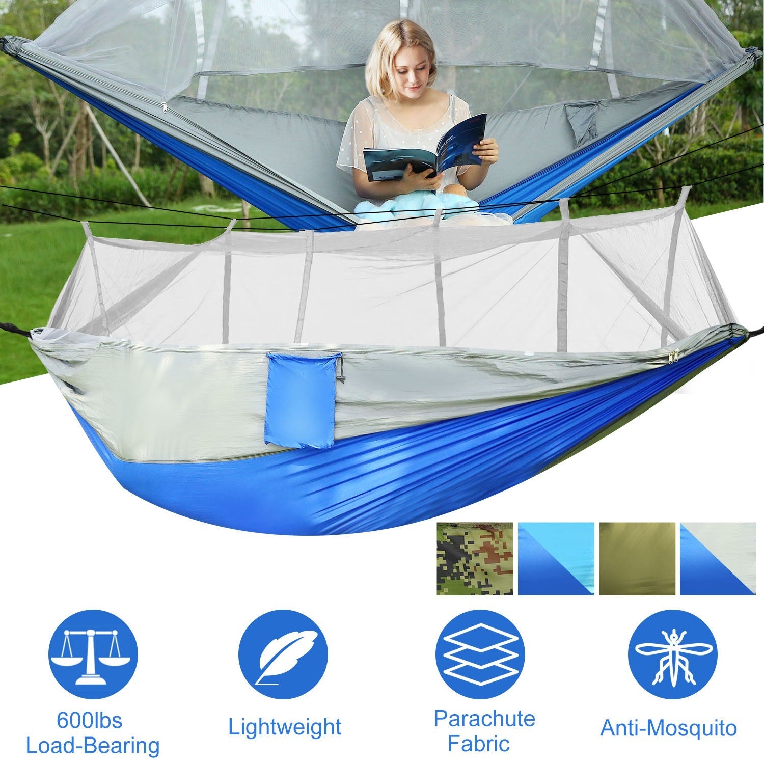 600lbs Two Person Hammock Mosquito Net Camping Hiking Portable Nylon