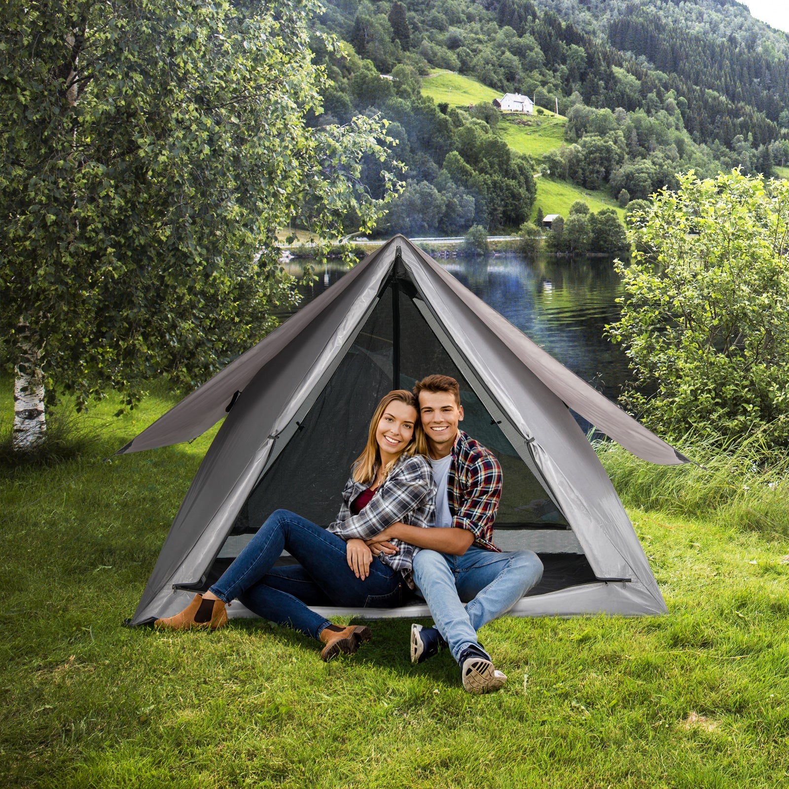 Pop Up 2-3 Person Camping Tent Rainfly Carry Bag Gray