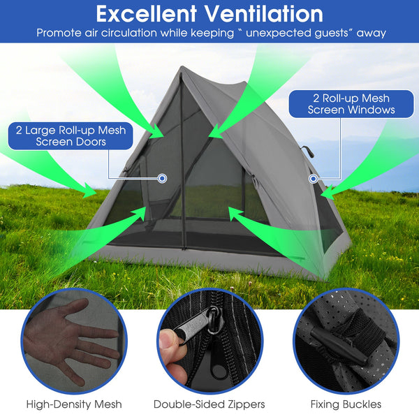 Pop Up 2-3 Person Camping Tent Rainfly Carry Bag Gray