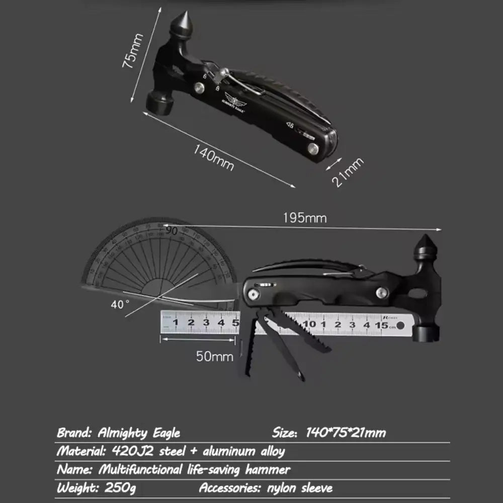 Multi-Tool Hammer Hatchet Knife Saw Mini Claw Safety Tool