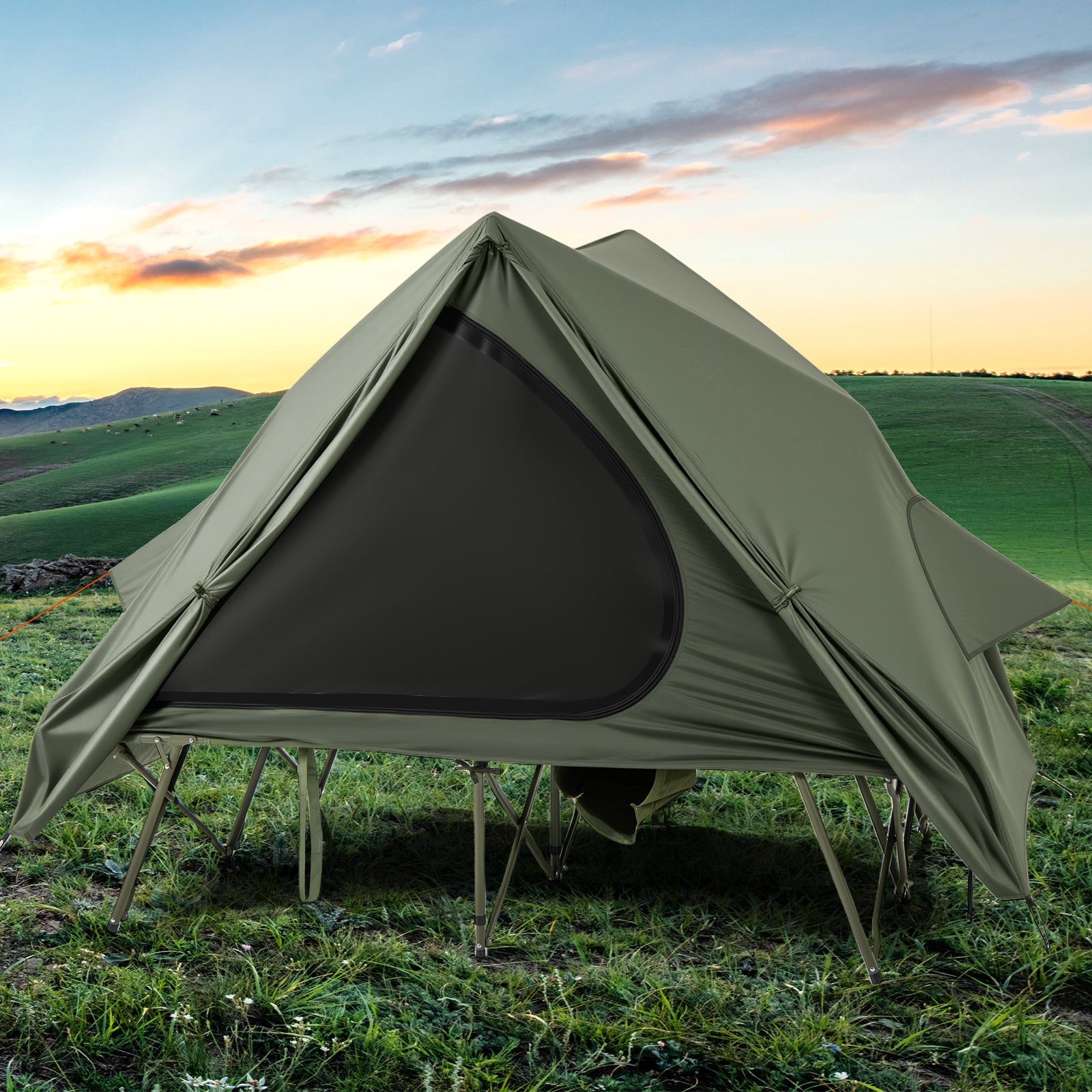 Foldable 2 Person Camping Cot Tent Pop Up Shelter Wheeled