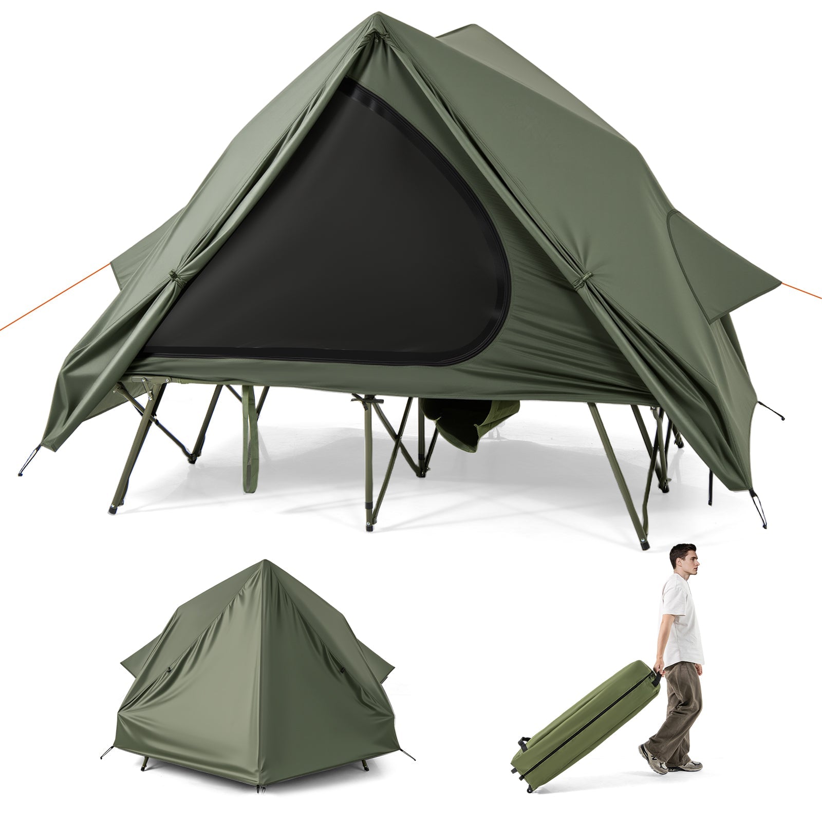 Foldable 2 Person Camping Cot Tent Pop Up Shelter Wheeled