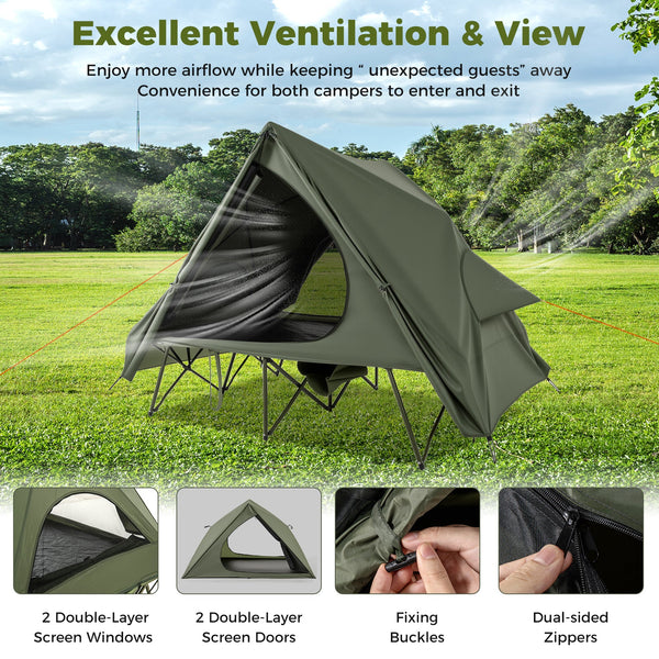 Foldable 2 Person Camping Cot Tent Pop Up Shelter Wheeled