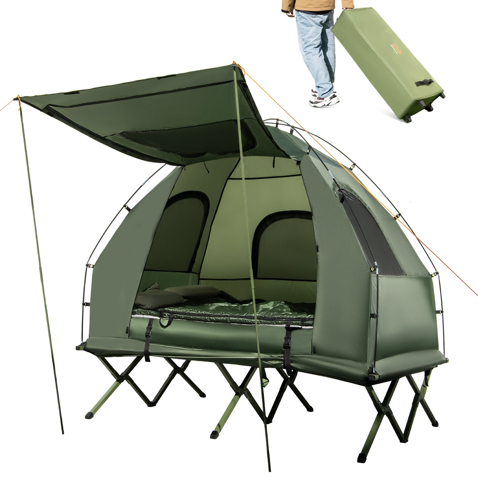 5-in-1 Two Person Camping Tent Cot Air Mattress Sleeping Bag