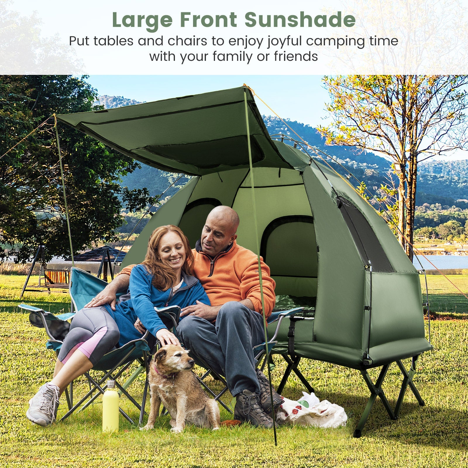 5-in-1 Two Person Camping Tent Cot Air Mattress Sleeping Bag