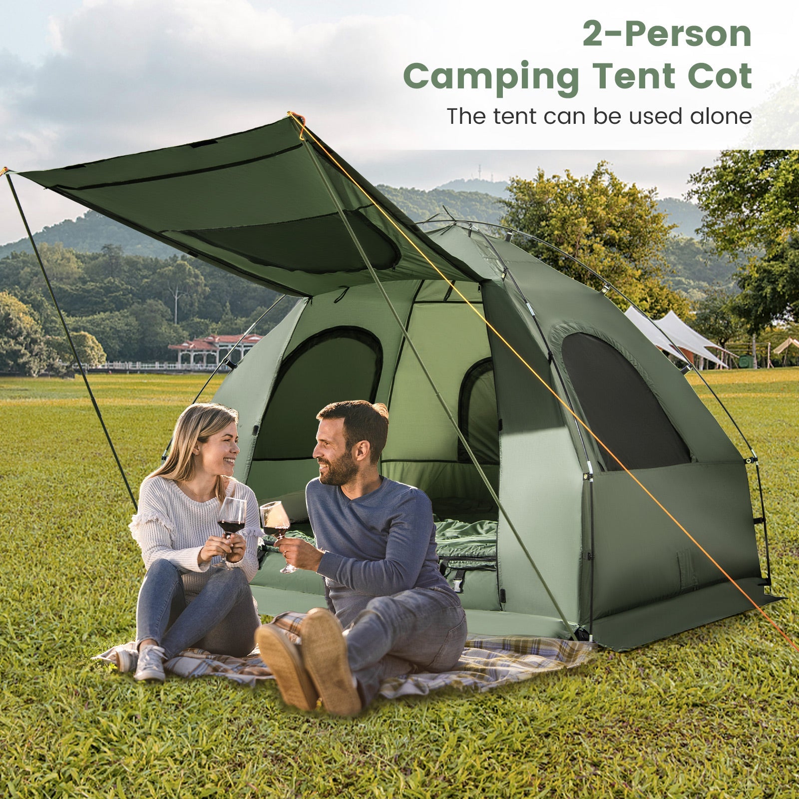 5-in-1 Two Person Camping Tent Cot Air Mattress Sleeping Bag