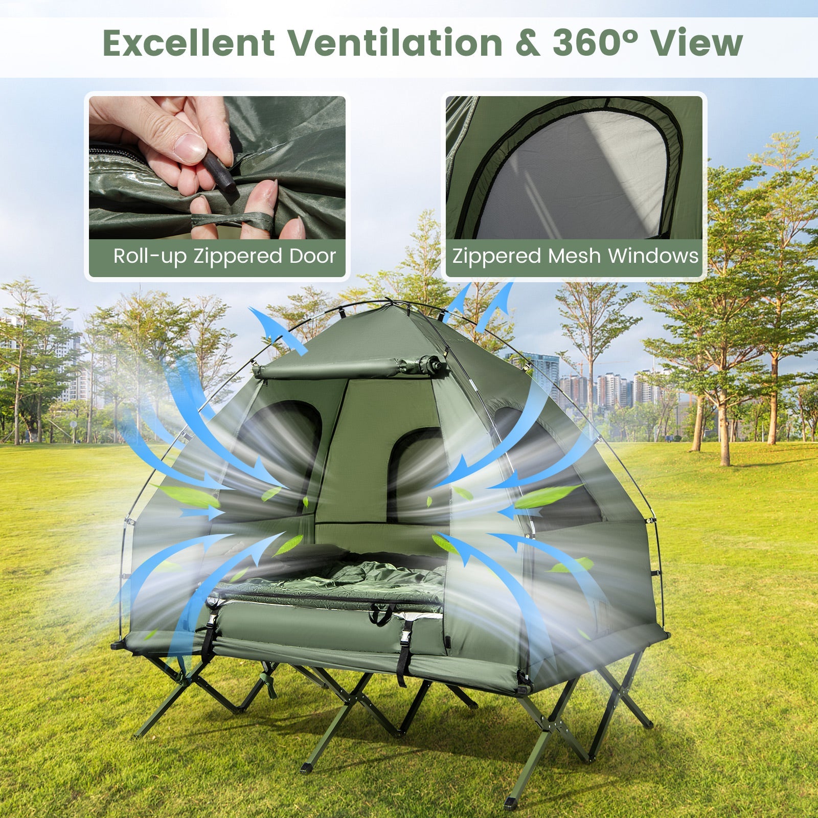 5-in-1 Two Person Camping Tent Cot Air Mattress Sleeping Bag