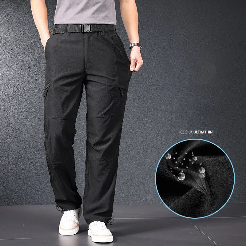 Men Ice Silk Quick Dry Hiking Travel Pants Lightweight Summer