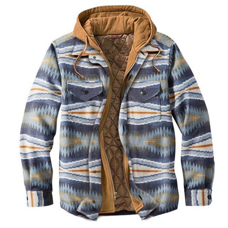 Men Plaid Hooded Autumn Winter Shirt Jacket Casual Warm Coat