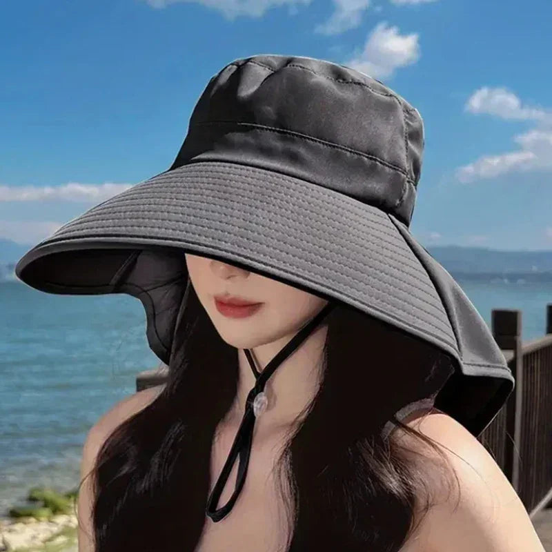 New summer ponytail hat with large brim sun visor women's neck protection fisherman's hat outdoor hat