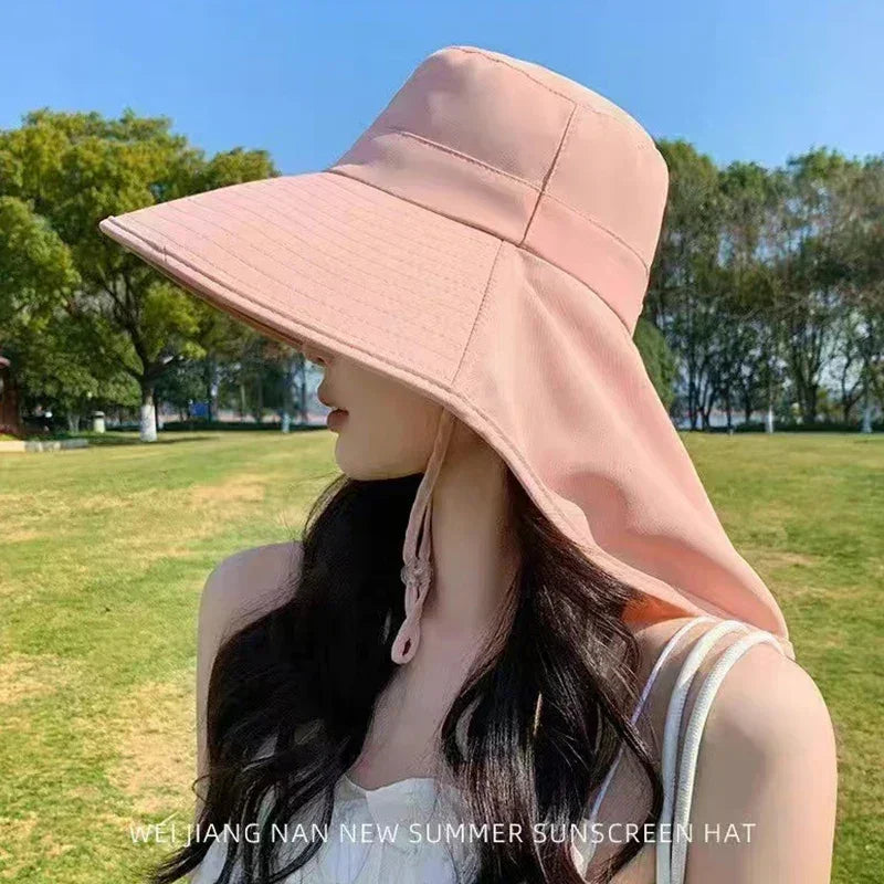New summer ponytail hat with large brim sun visor women's neck protection fisherman's hat outdoor hat