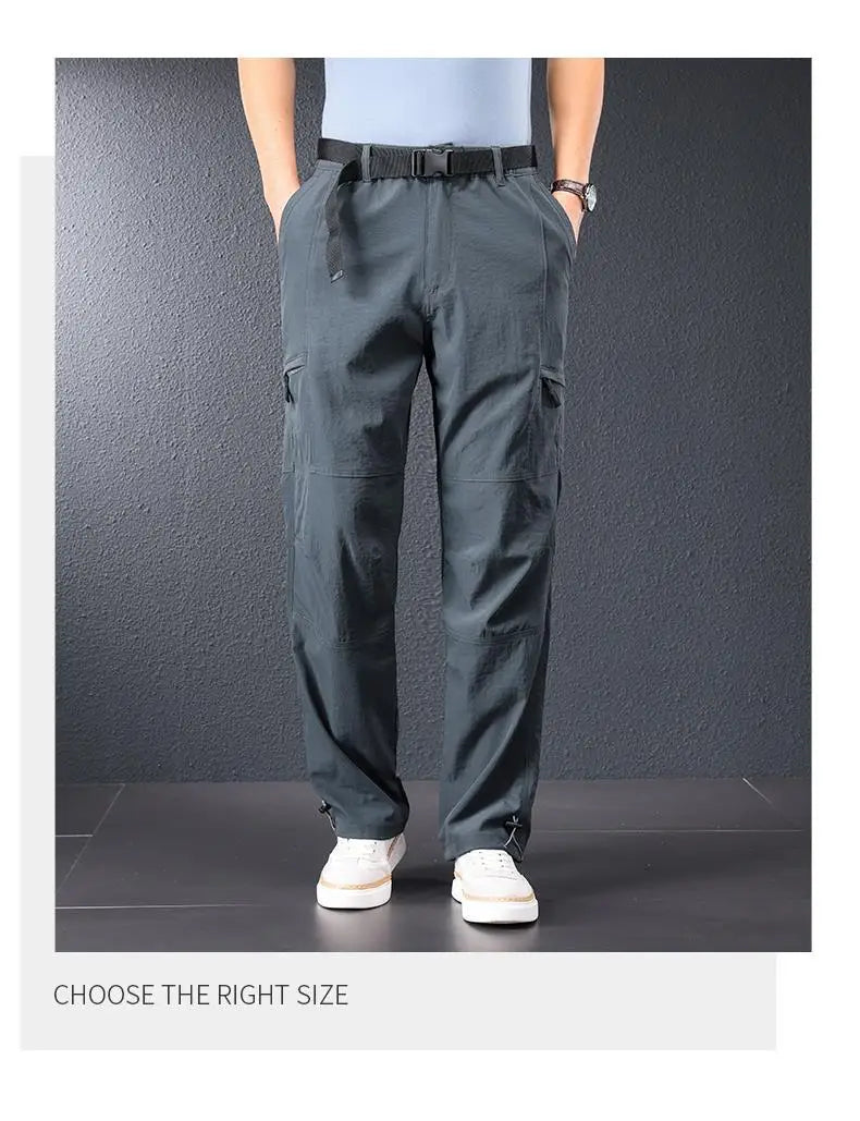 Men Ice Silk Quick Dry Hiking Travel Pants Lightweight Summer
