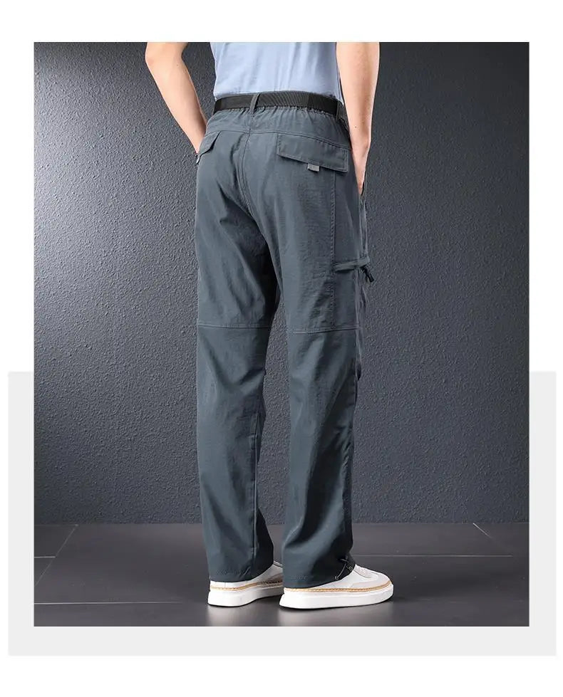 Men Ice Silk Quick Dry Hiking Travel Pants Lightweight Summer