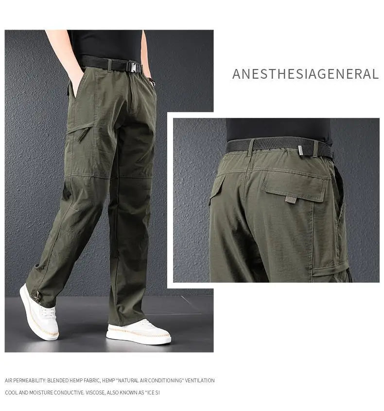 Men Ice Silk Quick Dry Hiking Travel Pants Lightweight Summer
