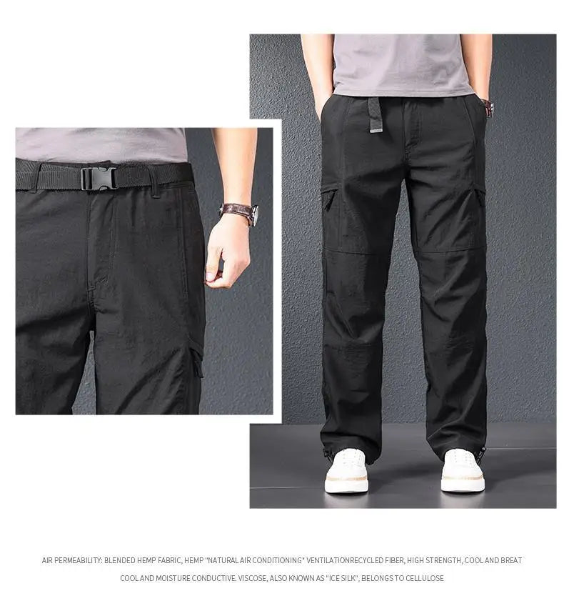 Men Ice Silk Quick Dry Hiking Travel Pants Lightweight Summer