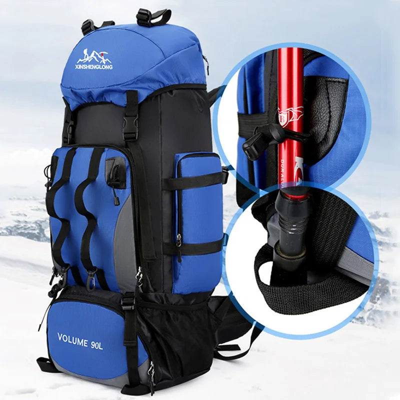 90L Waterproof Hiking Camping Backpack Large Capacity Trekking Rucksack Bag