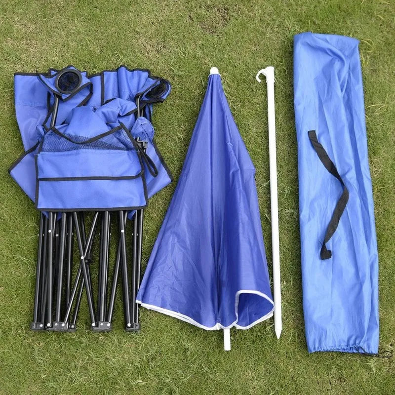 Camping Furnishings Folding Camping Outdoor Picnic Double Chair with Umbrella Table Cooler Beach New
