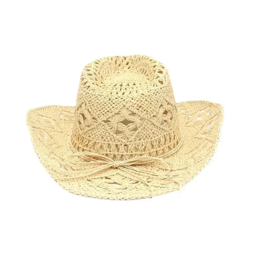 Summer Outdoor Men Women Hand-woven Western Cowboy Straw Hats Wide Brim Breathable Beach Jazz Cap Sun Protection Hat