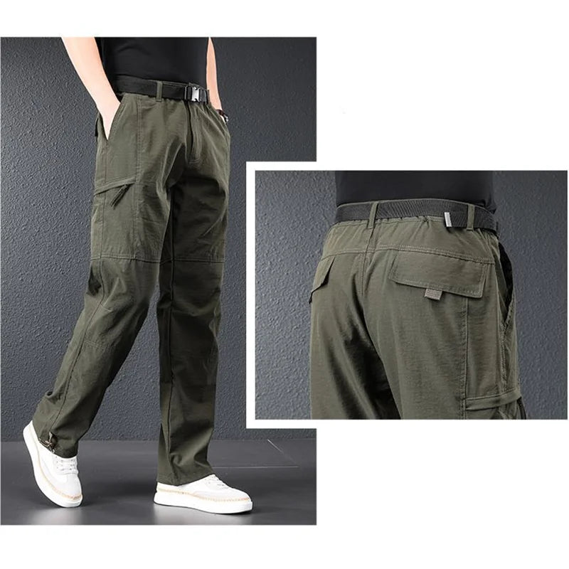 Men Ice Silk Quick Dry Hiking Travel Pants Lightweight Summer