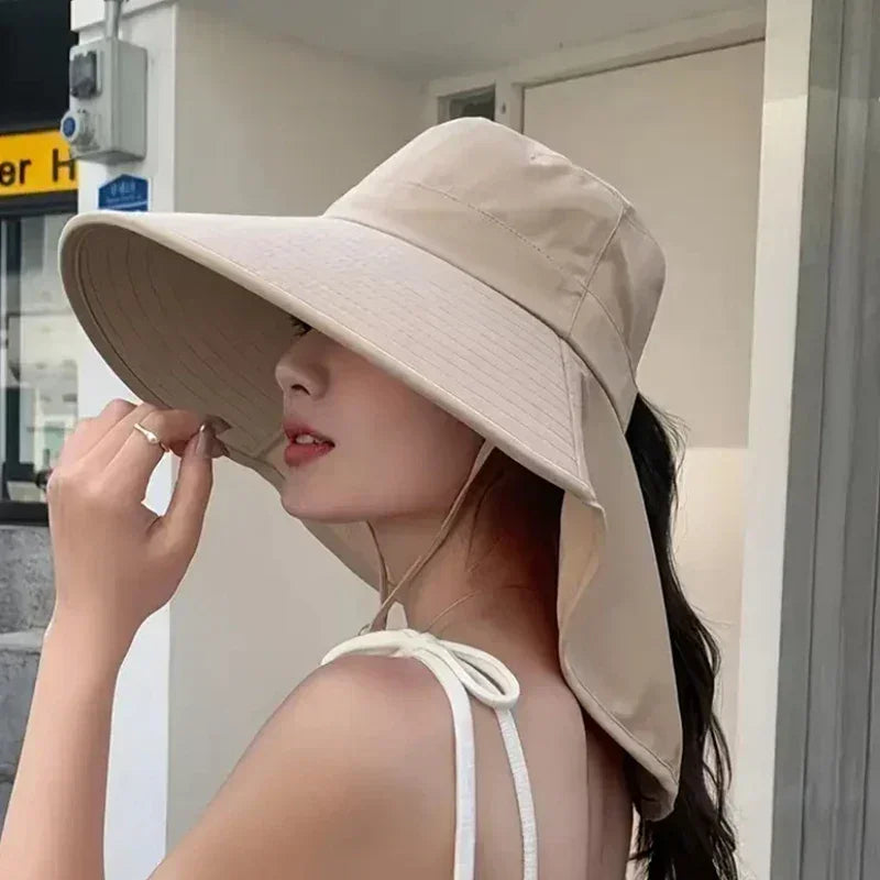 New summer ponytail hat with large brim sun visor women's neck protection fisherman's hat outdoor hat