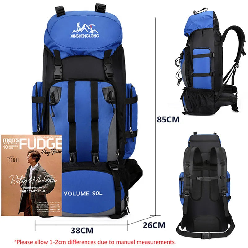 90L Waterproof Hiking Camping Backpack Large Capacity Trekking Rucksack Bag