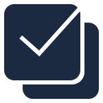 Navy blue check mark icon on a white background