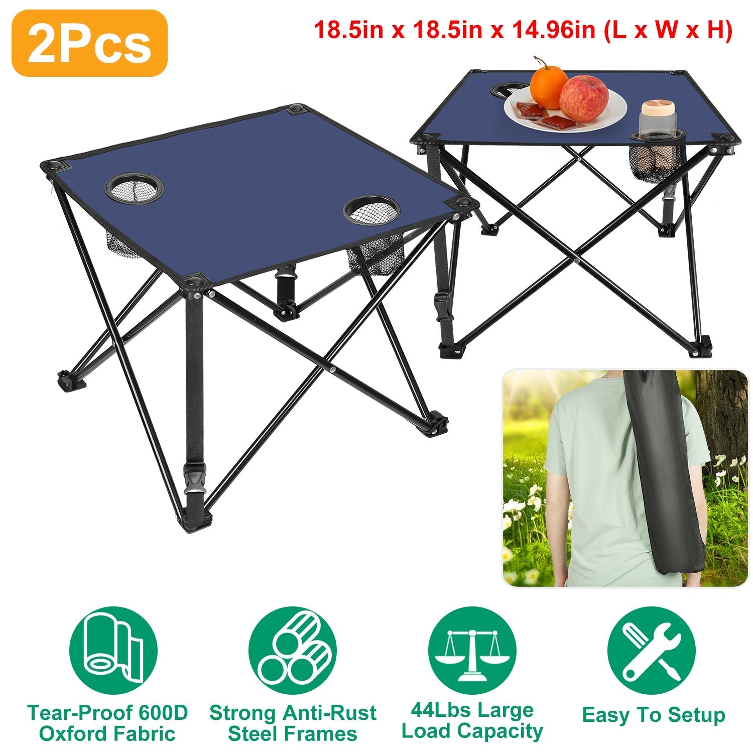 Portable Folding Camping Table with Cup Holders & Carry Bag