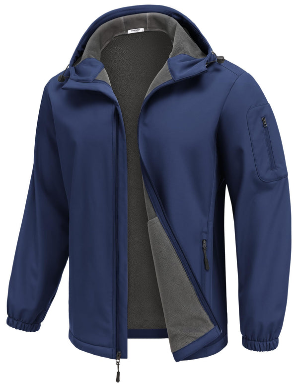 Men Softshell Hooded Fleece Lined Waterproof Windproof Winter Jacket