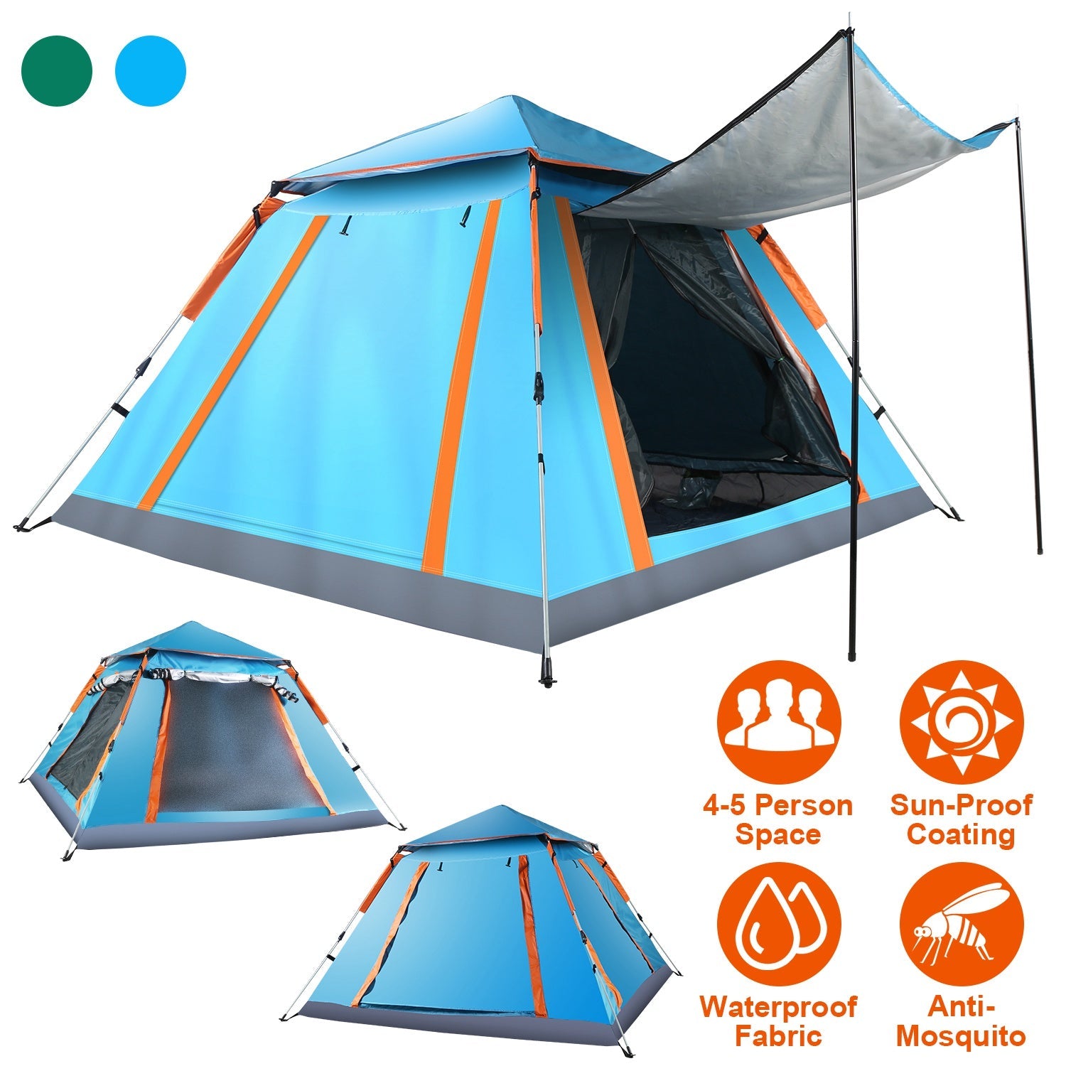 4-5 Person Waterproof Camping Tent Foldable Mosquito Net Hiking Bag