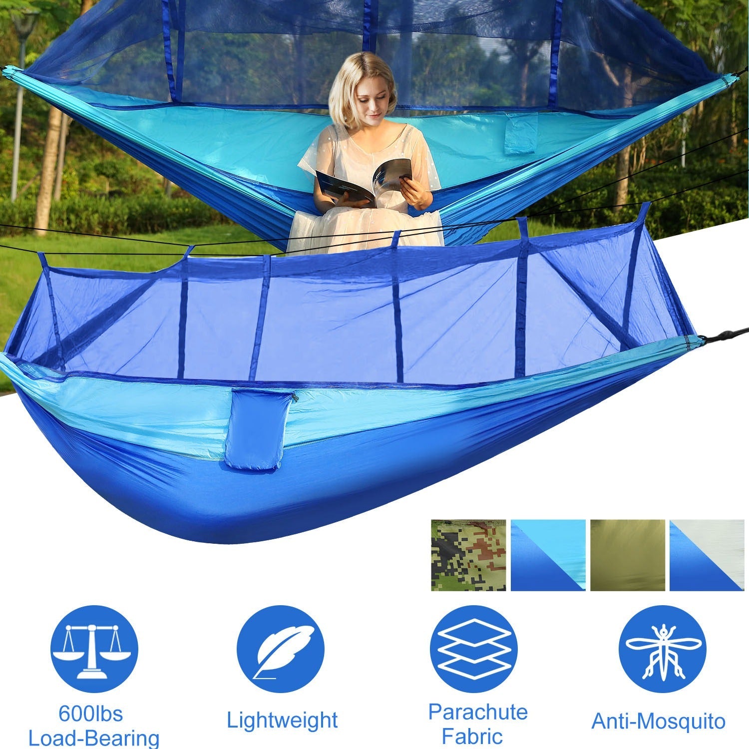 600lbs Two Person Hammock Mosquito Net Camping Hiking Portable Nylon