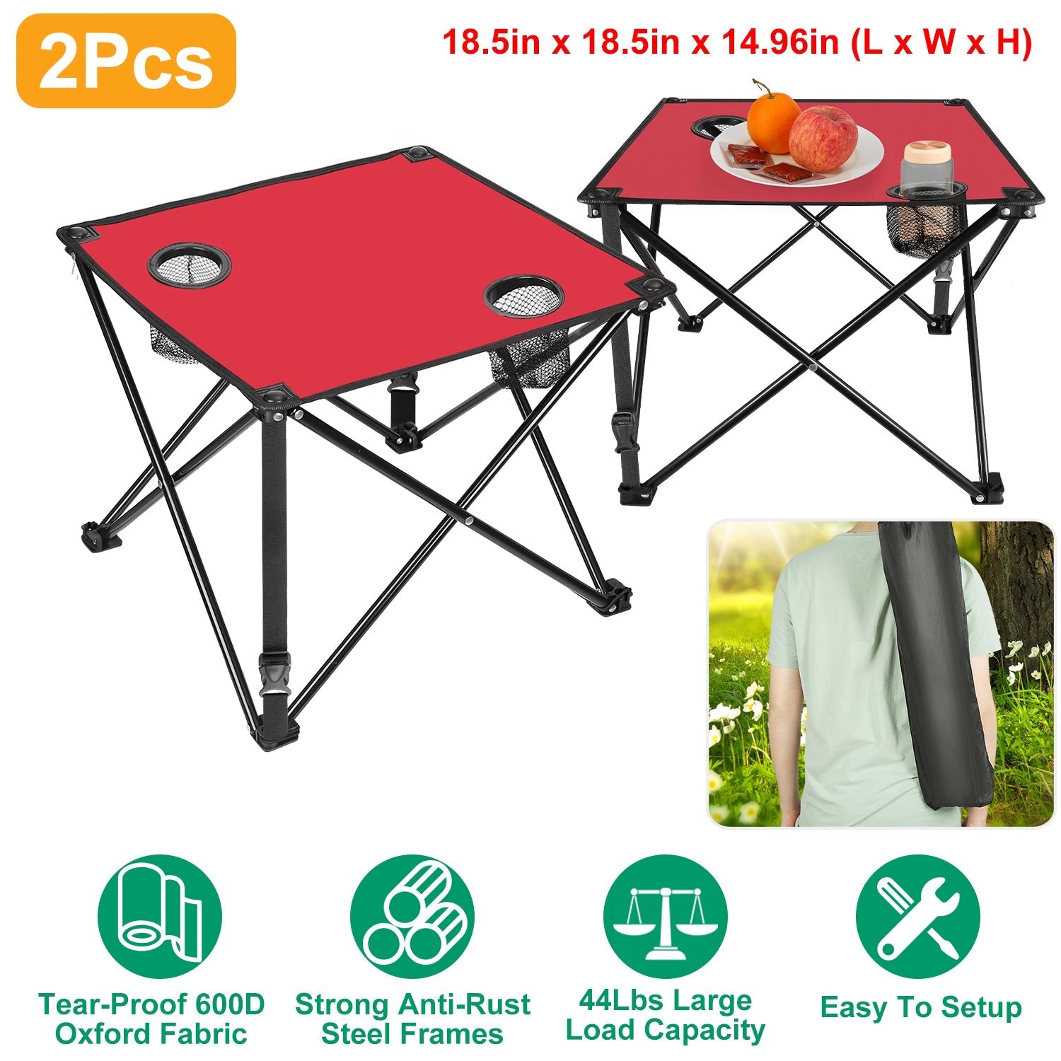Portable Folding Camping Table with Cup Holders & Carry Bag