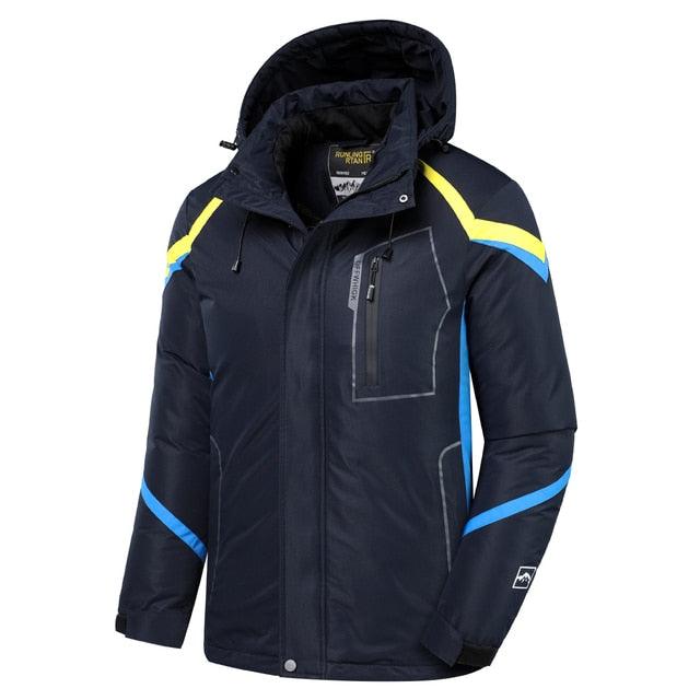 Men Blue Winter Ski Jacket Warm Waterproof Hooded Fleece Coat