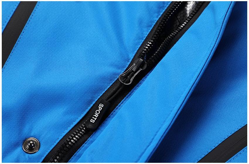 Men Blue Winter Ski Jacket Warm Waterproof Hooded Fleece Coat