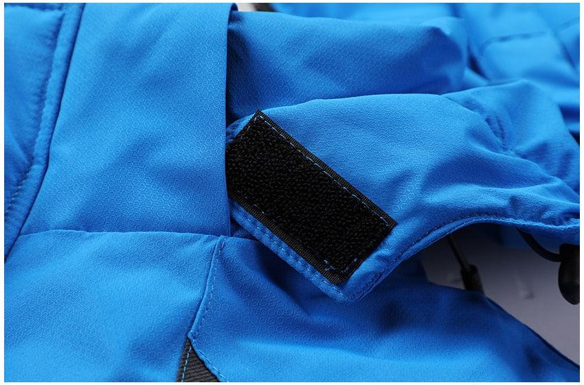 Men Blue Winter Ski Jacket Warm Waterproof Hooded Fleece Coat