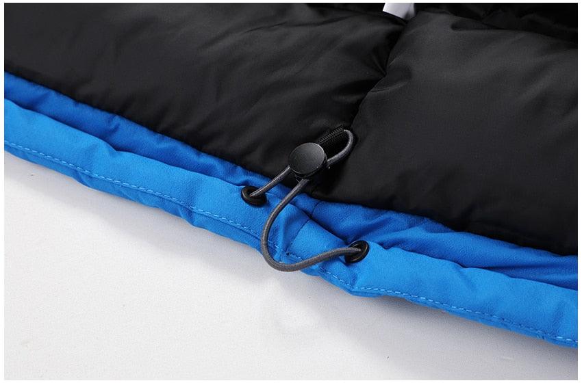 Men Blue Winter Ski Jacket Warm Waterproof Hooded Fleece Coat