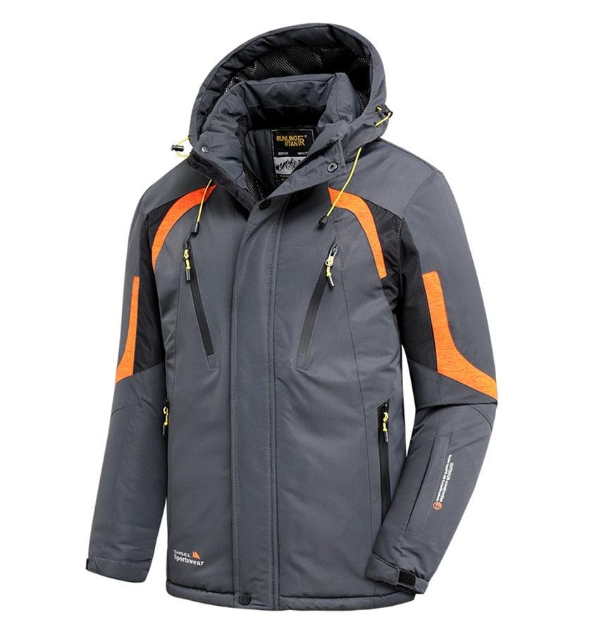 Men Blue Winter Ski Jacket Warm Waterproof Hooded Fleece Coat