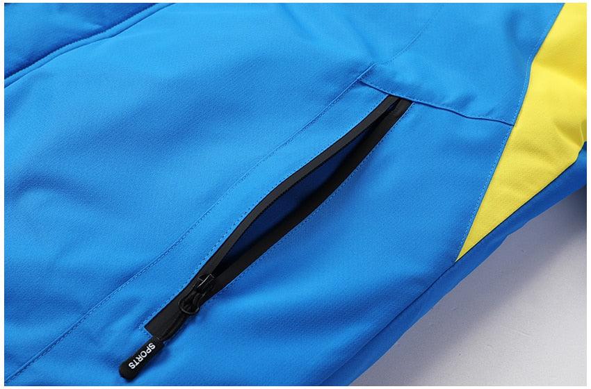 Men Blue Winter Ski Jacket Warm Waterproof Hooded Fleece Coat