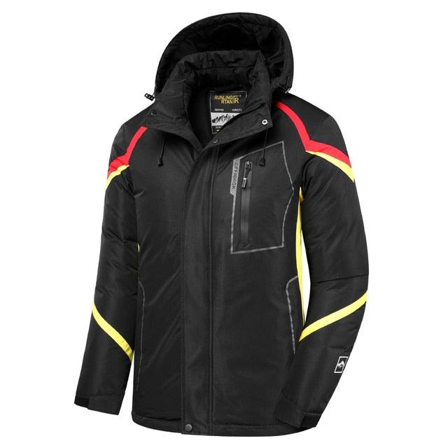 Men Blue Winter Ski Jacket Warm Waterproof Hooded Fleece Coat