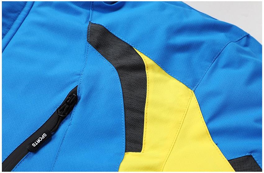 Men Blue Winter Ski Jacket Warm Waterproof Hooded Fleece Coat