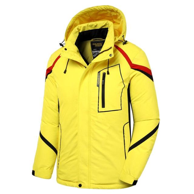 Men Blue Winter Ski Jacket Warm Waterproof Hooded Fleece Coat