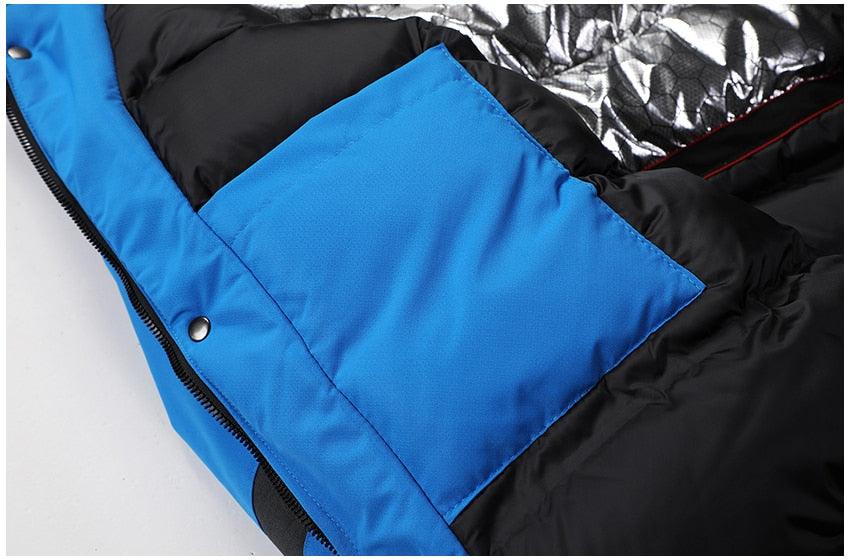 Men Blue Winter Ski Jacket Warm Waterproof Hooded Fleece Coat